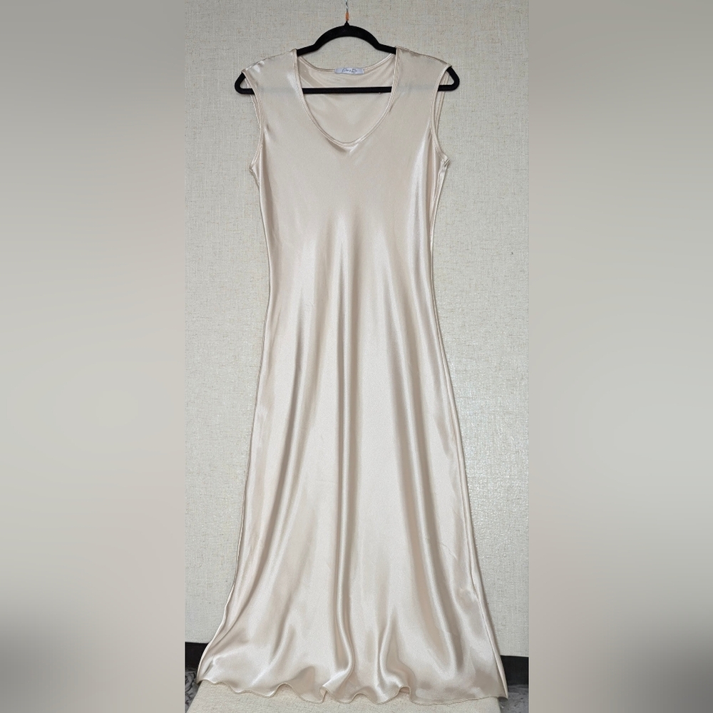 Parker & Rowe Champagne Satin Maxi Dress - S - Formal Wedding Guest